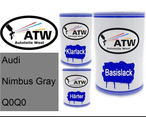 Audi, Nimbus Gray, Q0Q0: 500ml Lackdose + 500ml Klarlack + 250ml Härter - Set, von ATW Autoteile West.